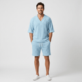 Redmond Textured Knit Two-Piece Set – V-Neck Tee & Drawstring Shorts