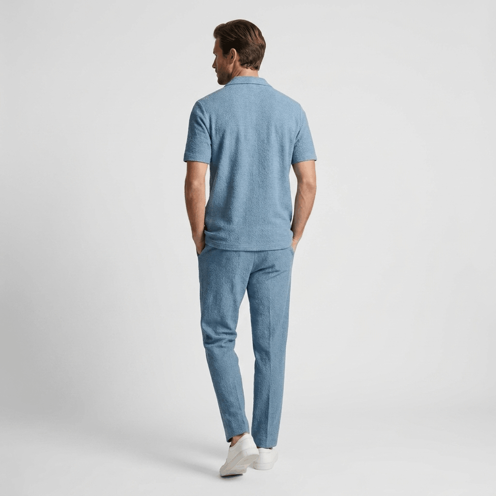 Alaric Textured Summer Two-Piece Set – Open Collar Shirt & Relaxed Trousers