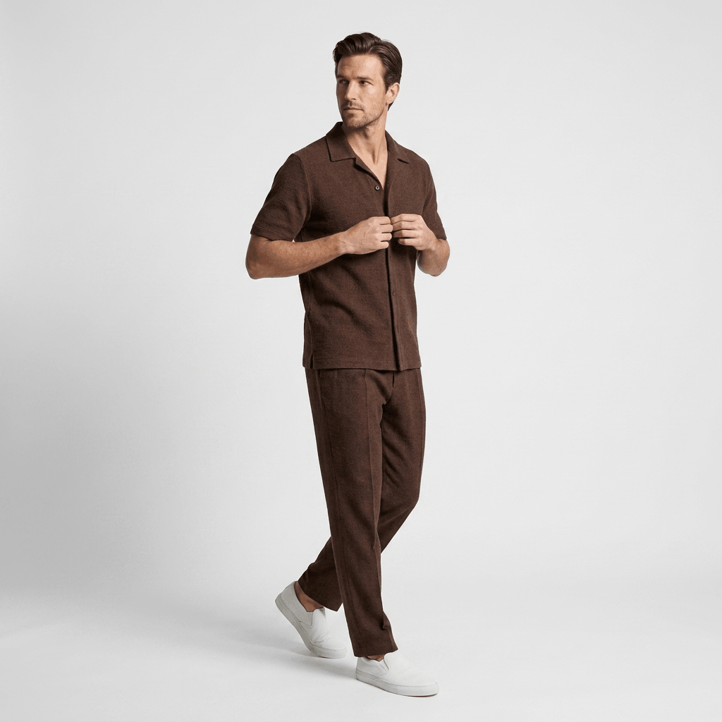 Alaric Textured Summer Two-Piece Set – Open Collar Shirt & Relaxed Trousers