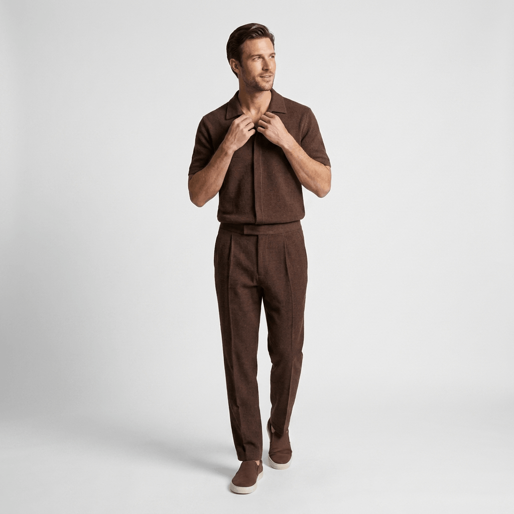 Alaric Textured Summer Two-Piece Set – Open Collar Shirt & Relaxed Trousers