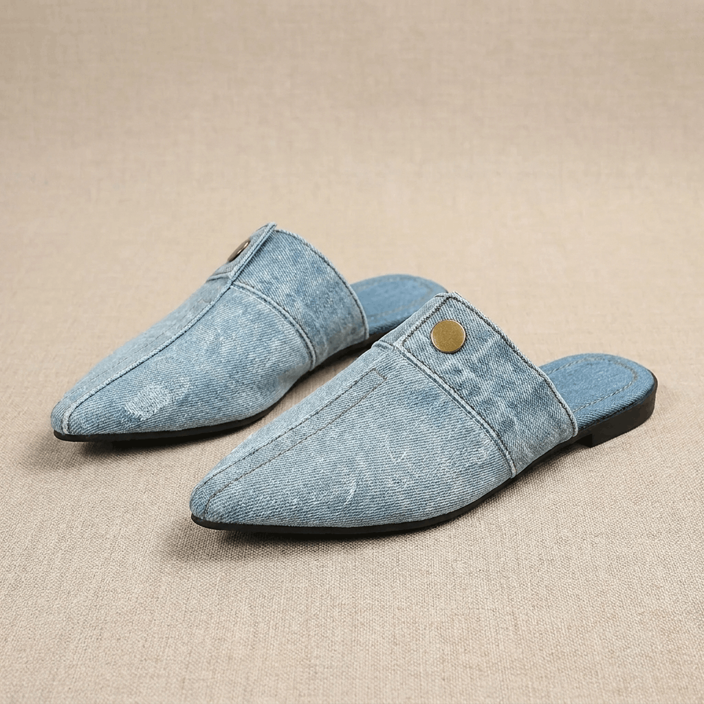 Elowen Denim Pointed-Toe Mule – Slip-On Casual Flats
