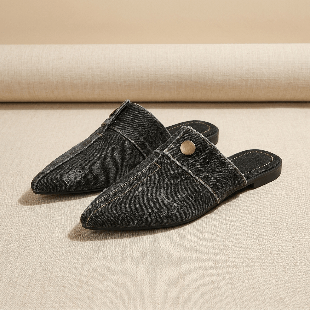 Elowen Denim Pointed-Toe Mule – Slip-On Casual Flats