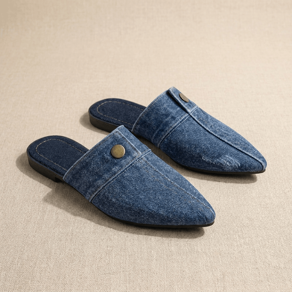 Elowen Denim Pointed-Toe Mule – Slip-On Casual Flats