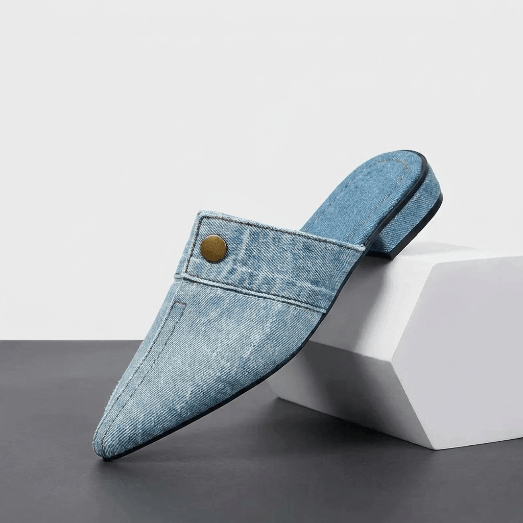 Elowen Denim Pointed-Toe Mule – Slip-On Casual Flats