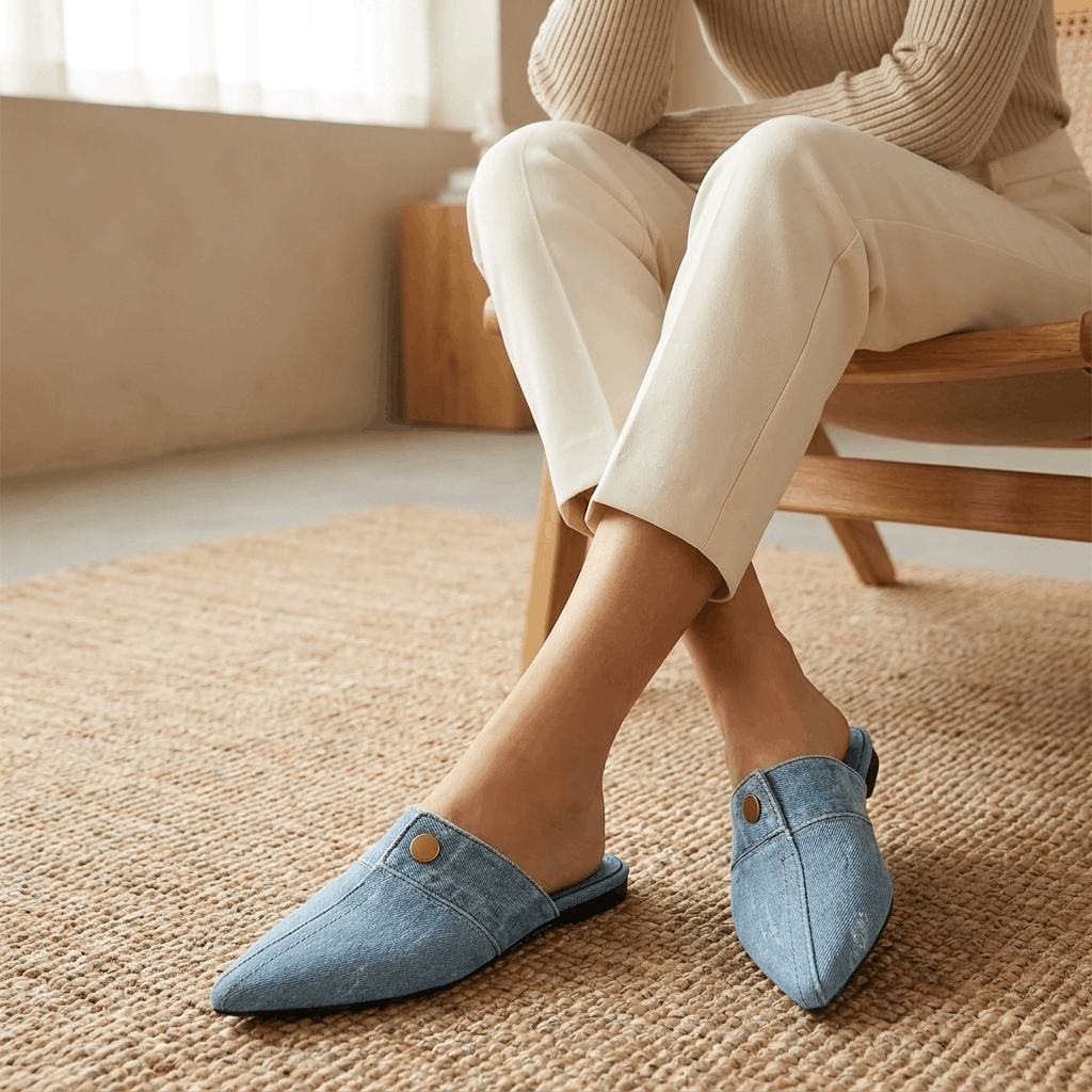 Elowen Denim Pointed-Toe Mule – Slip-On Casual Flats