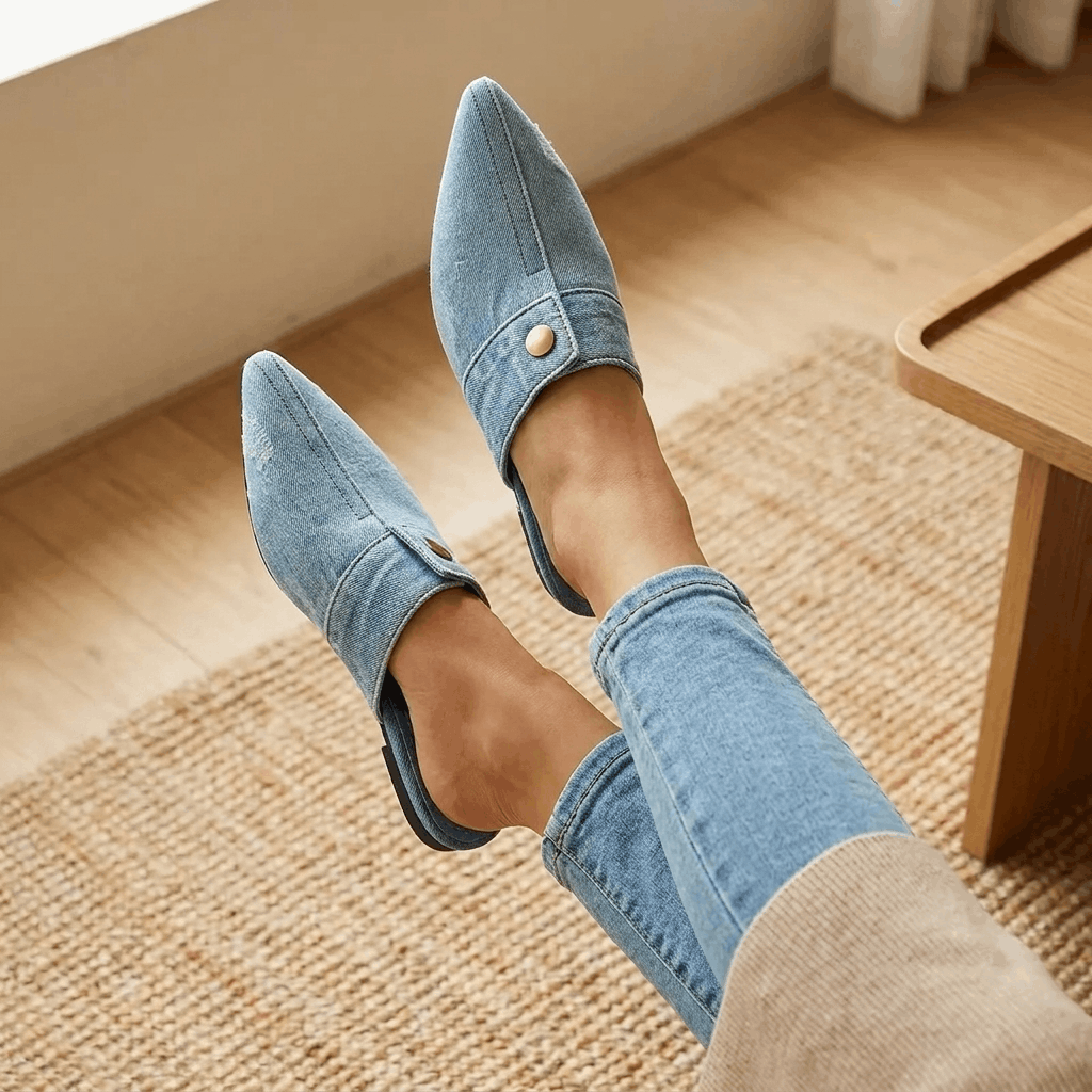 Elowen Denim Pointed-Toe Mule – Slip-On Casual Flats