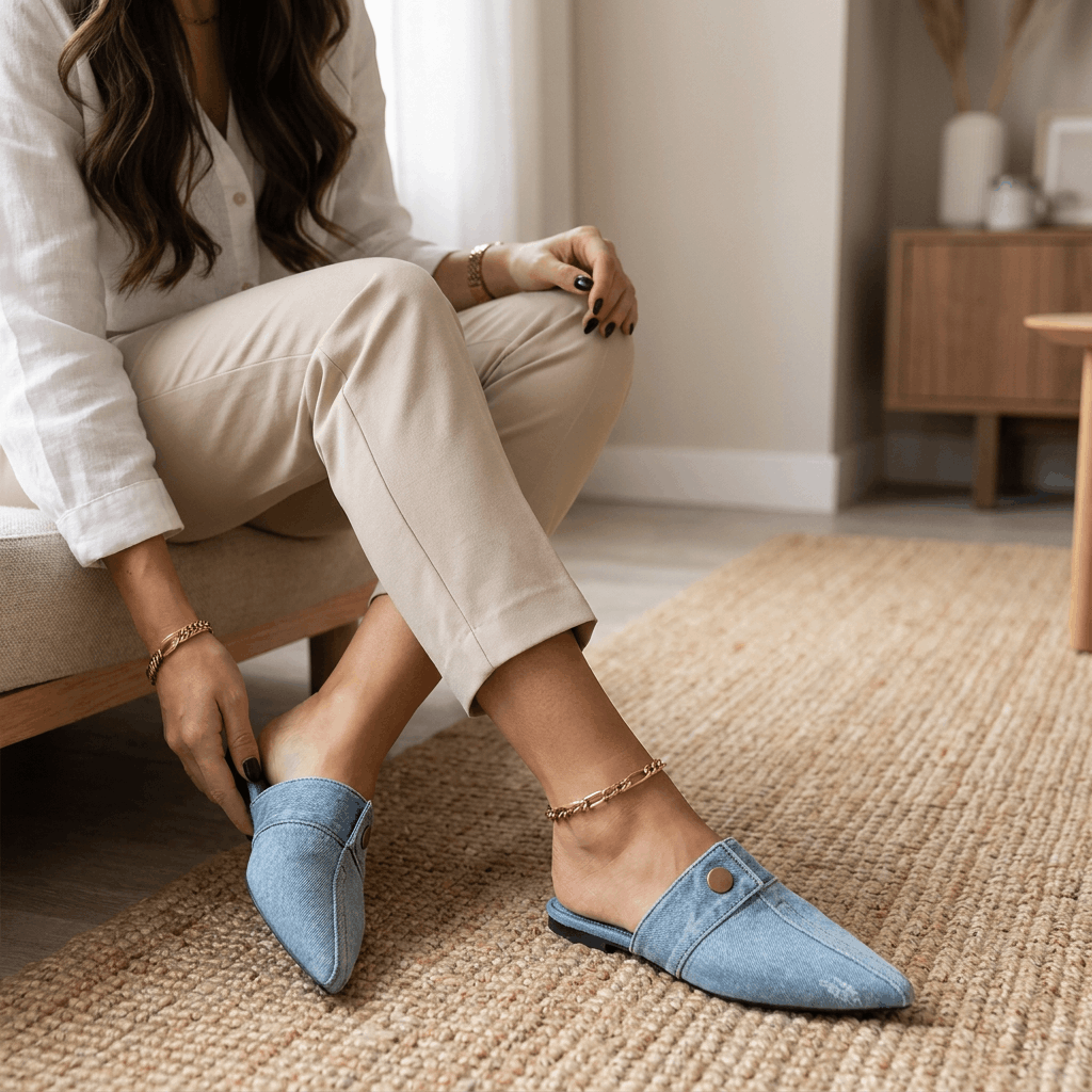 Elowen Denim Pointed-Toe Mule – Slip-On Casual Flats