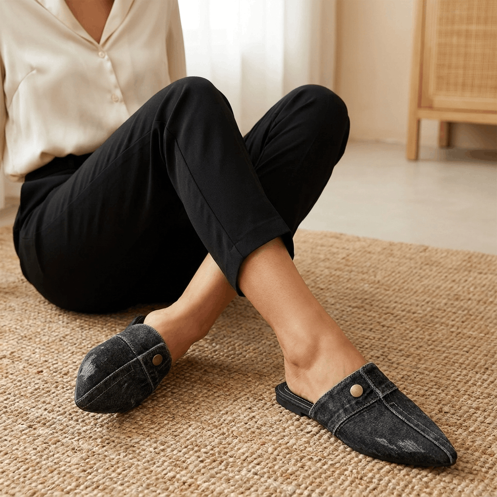 Elowen Denim Pointed-Toe Mule – Slip-On Casual Flats