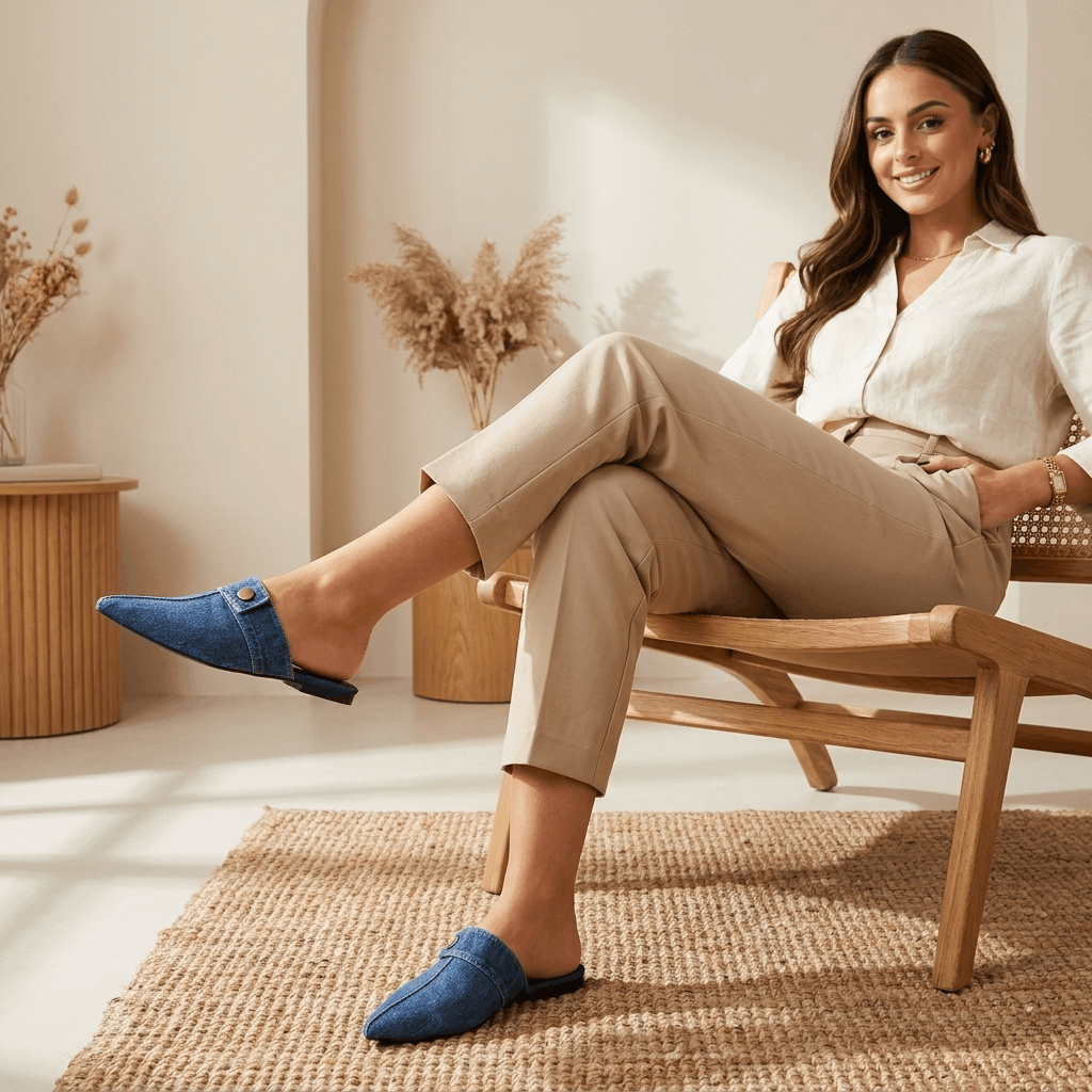 Elowen Denim Pointed-Toe Mule – Slip-On Casual Flats