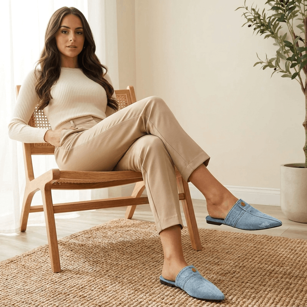Elowen Denim Pointed-Toe Mule – Slip-On Casual Flats