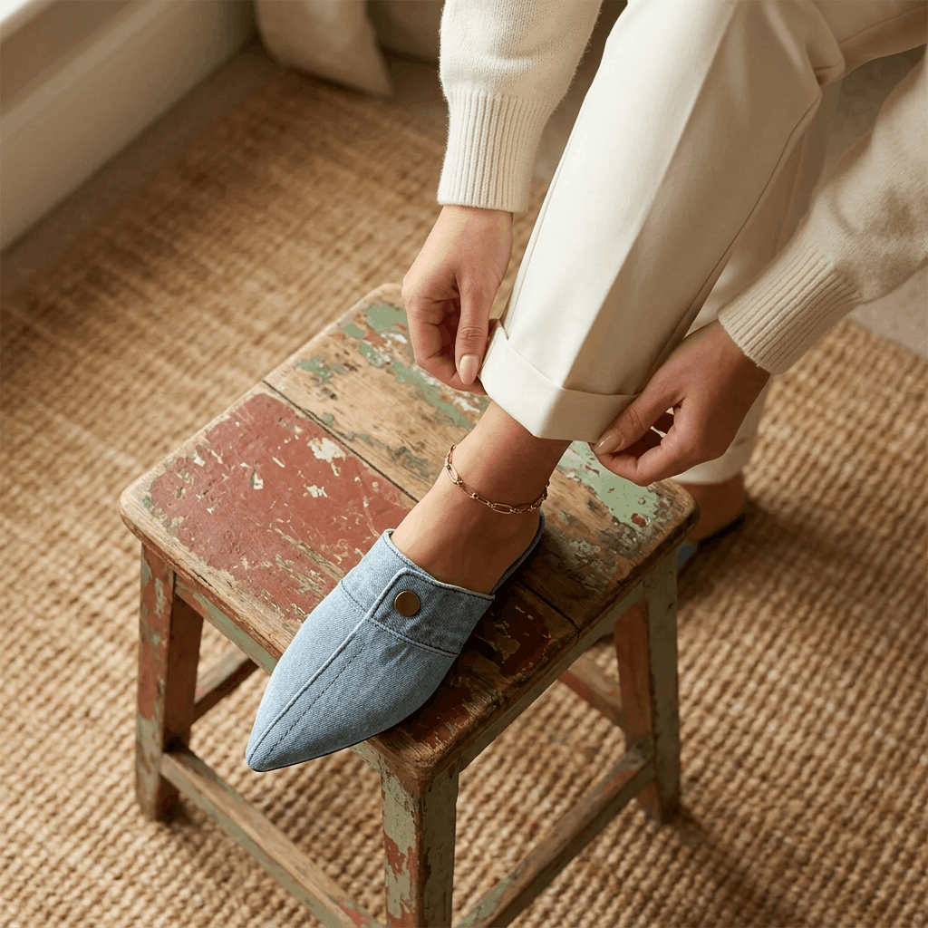 Elowen Denim Pointed-Toe Mule – Slip-On Casual Flats