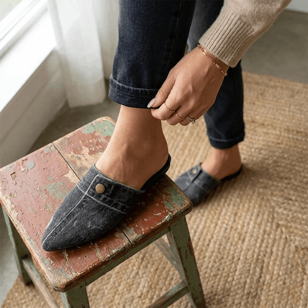Elowen Denim Pointed-Toe Mule – Slip-On Casual Flats
