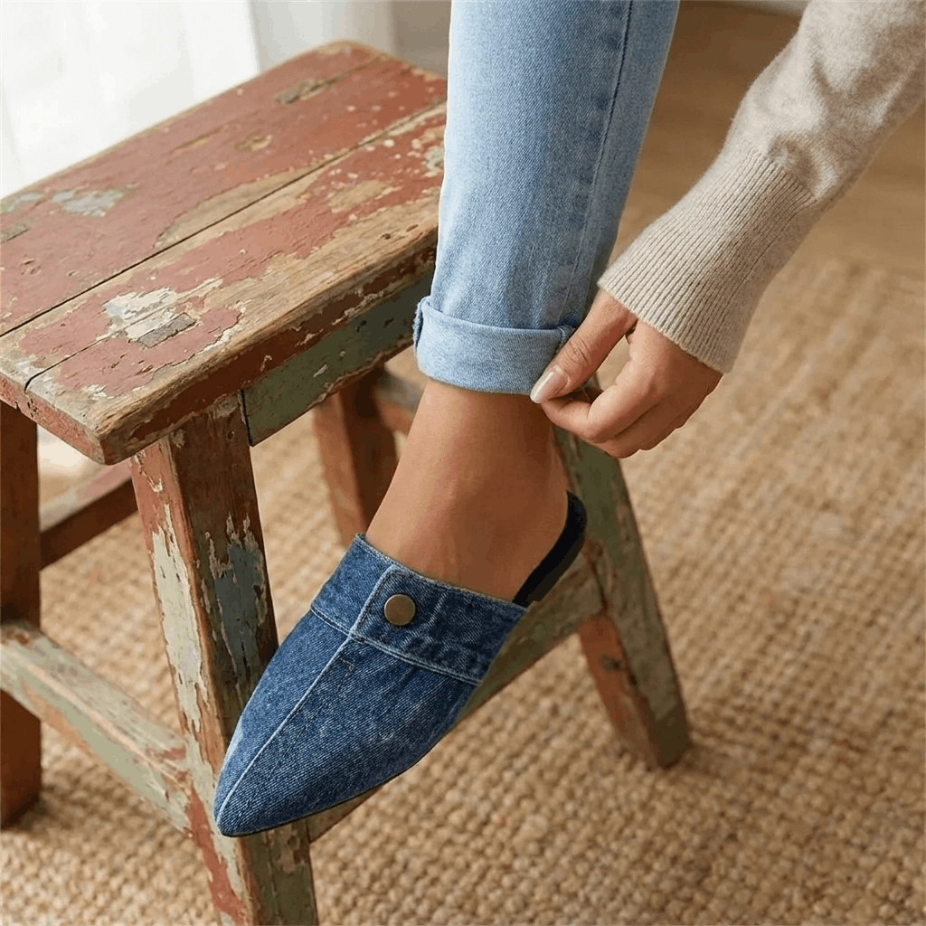 Elowen Denim Pointed-Toe Mule – Slip-On Casual Flats