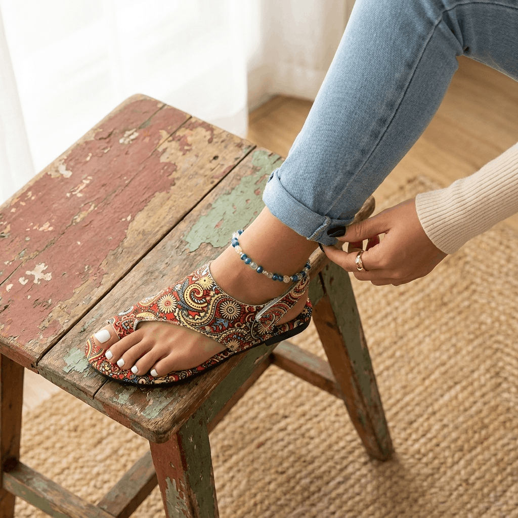 Seraphina Bohemian Slingback Flats – Paisley Open-Toe Summer Sandals