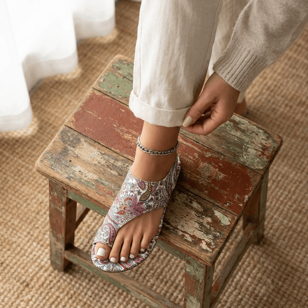 Seraphina Bohemian Slingback Flats – Paisley Open-Toe Summer Sandals
