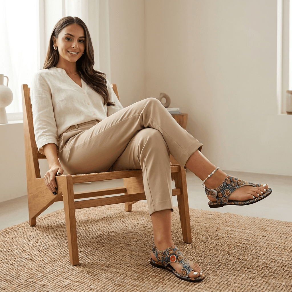Seraphina Bohemian Slingback Flats – Paisley Open-Toe Summer Sandals