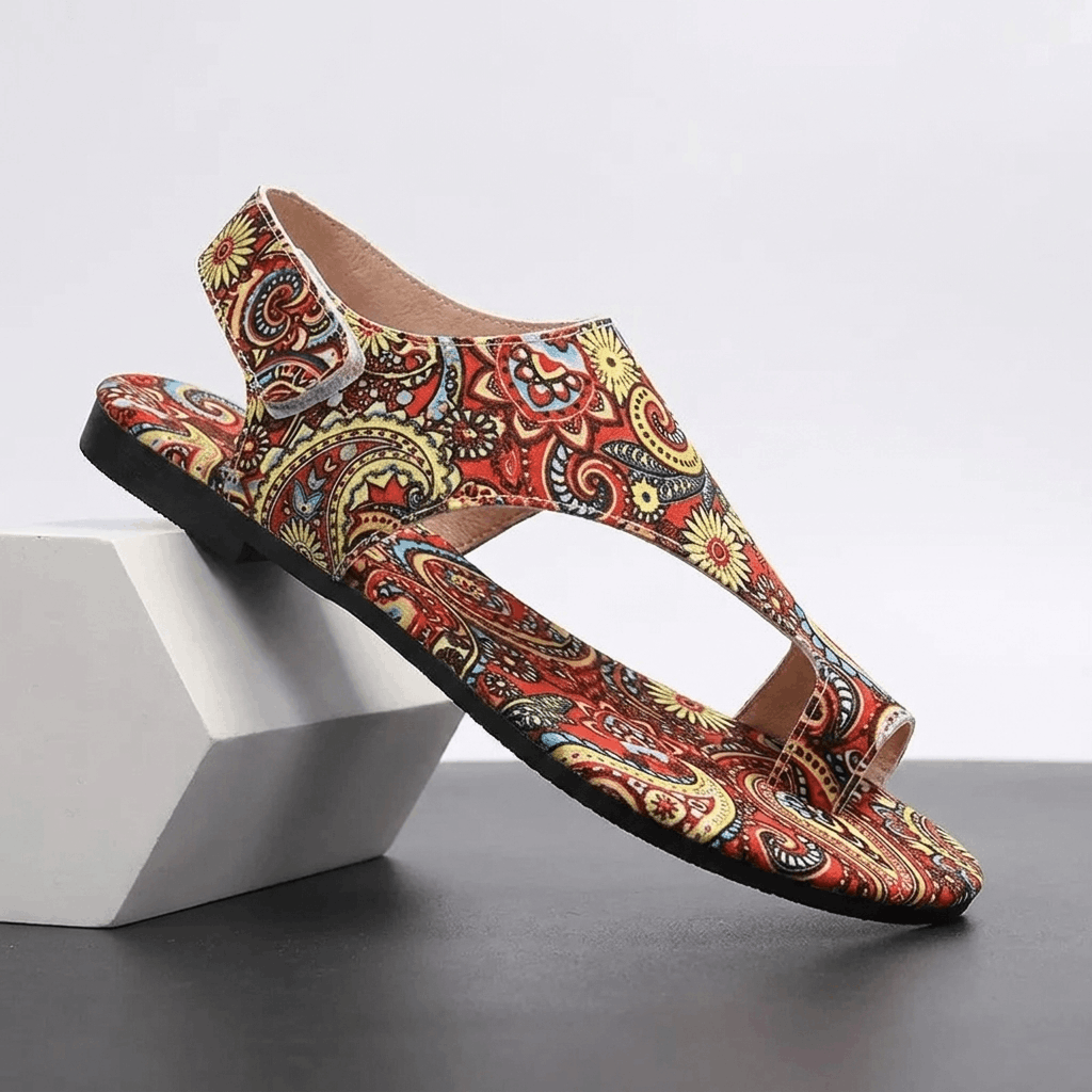 Seraphina Bohemian Slingback Flats – Paisley Open-Toe Summer Sandals