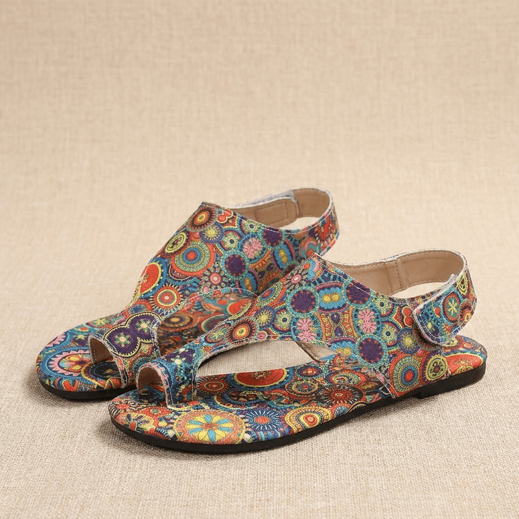 Seraphina Bohemian Slingback Flats – Paisley Open-Toe Summer Sandals