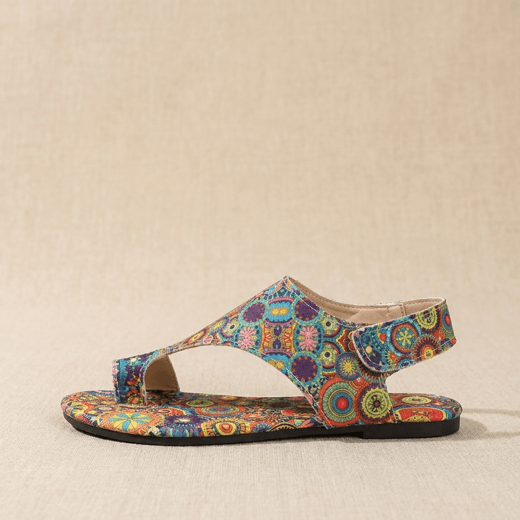 Seraphina Bohemian Slingback Flats – Paisley Open-Toe Summer Sandals