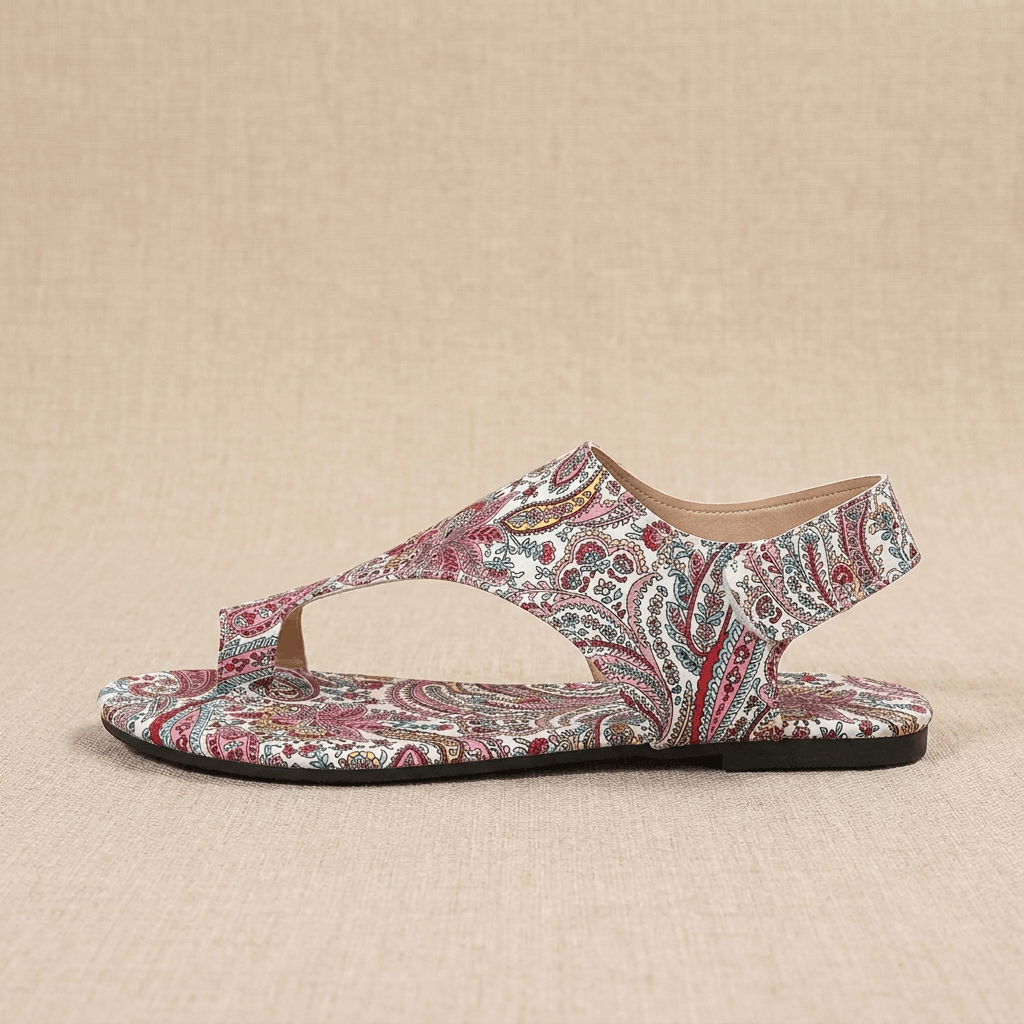 Seraphina Bohemian Slingback Flats – Paisley Open-Toe Summer Sandals