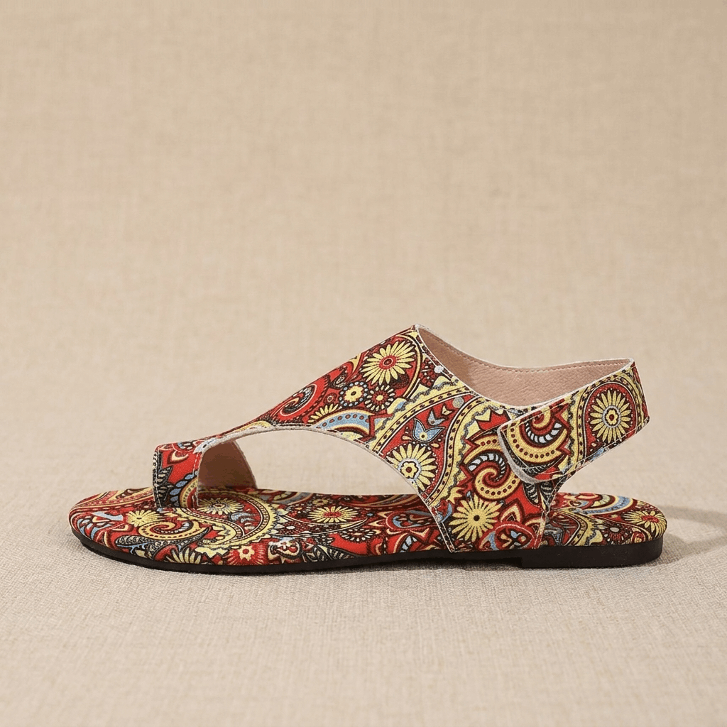 Seraphina Bohemian Slingback Flats – Paisley Open-Toe Summer Sandals