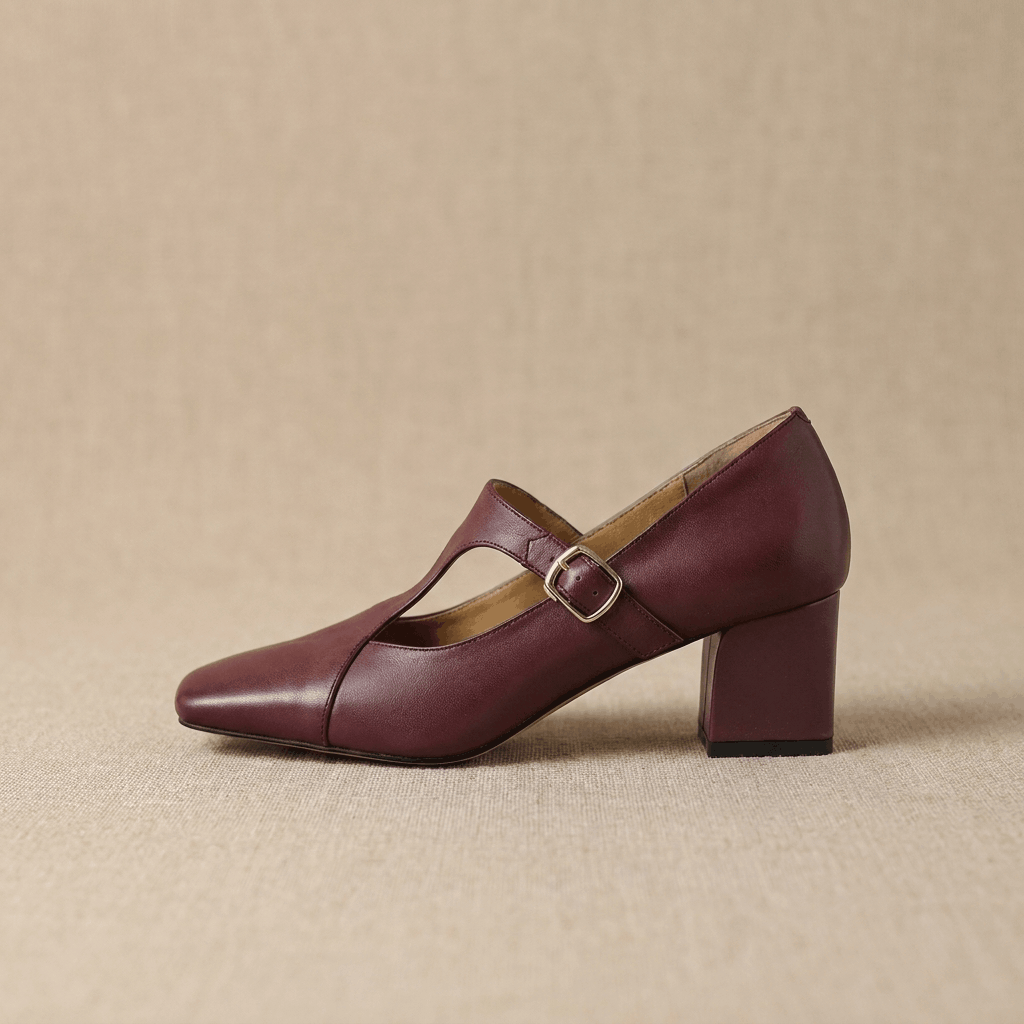 Viola Leather Mary Jane Heels – Square Toe Block Heel Pumps