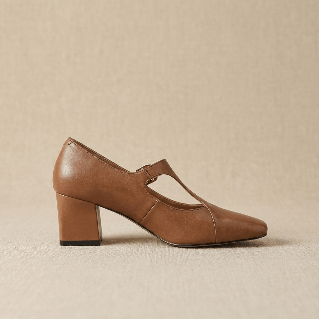 Viola Leather Mary Jane Heels – Square Toe Block Heel Pumps