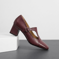Viola Leather Mary Jane Heels – Square Toe Block Heel Pumps