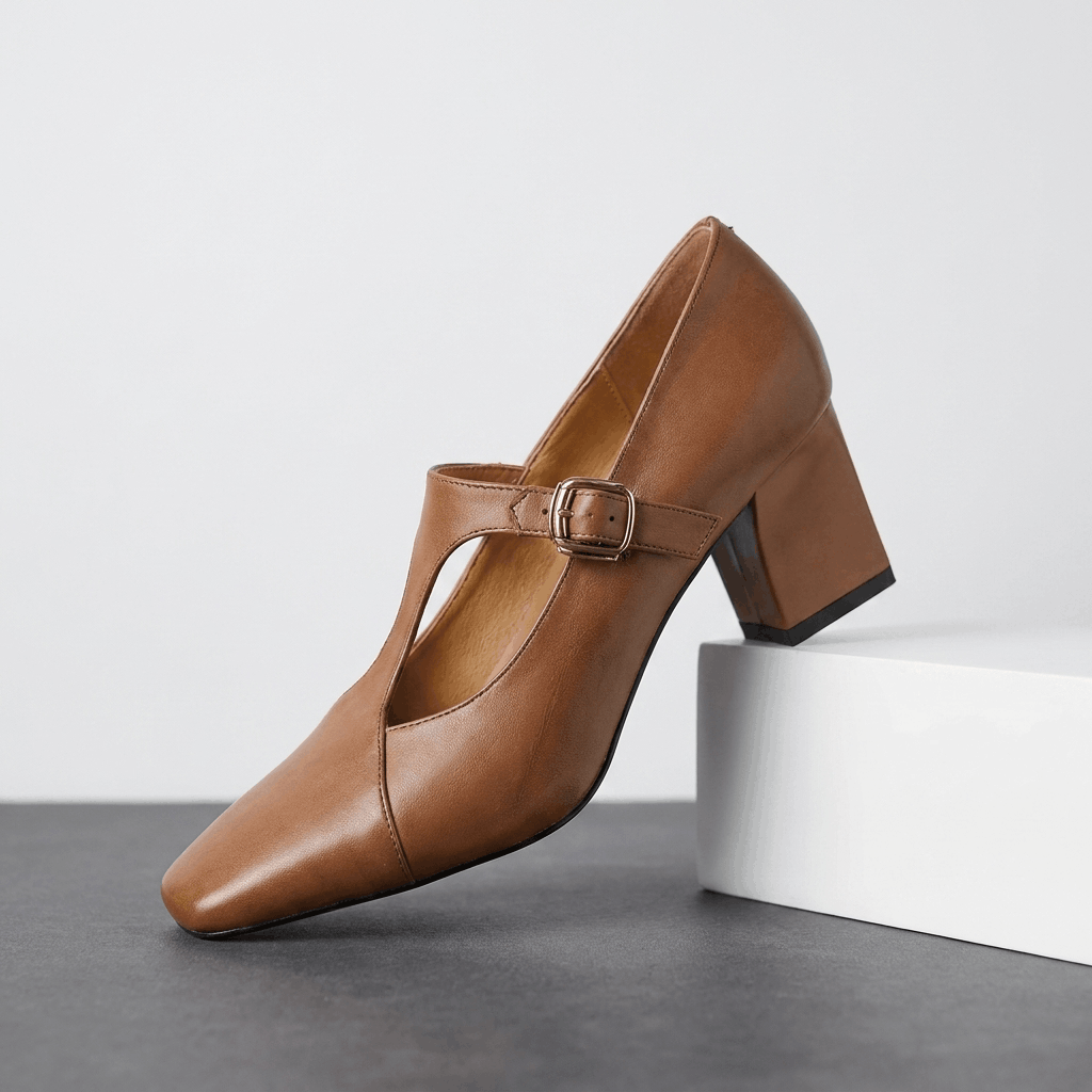 Viola Leather Mary Jane Heels – Square Toe Block Heel Pumps