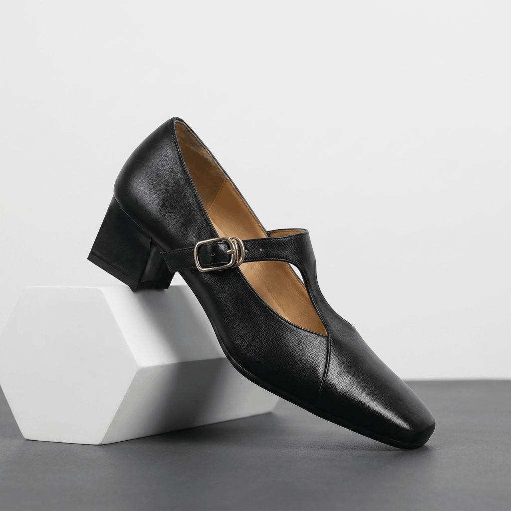 Viola Leather Mary Jane Heels – Square Toe Block Heel Pumps