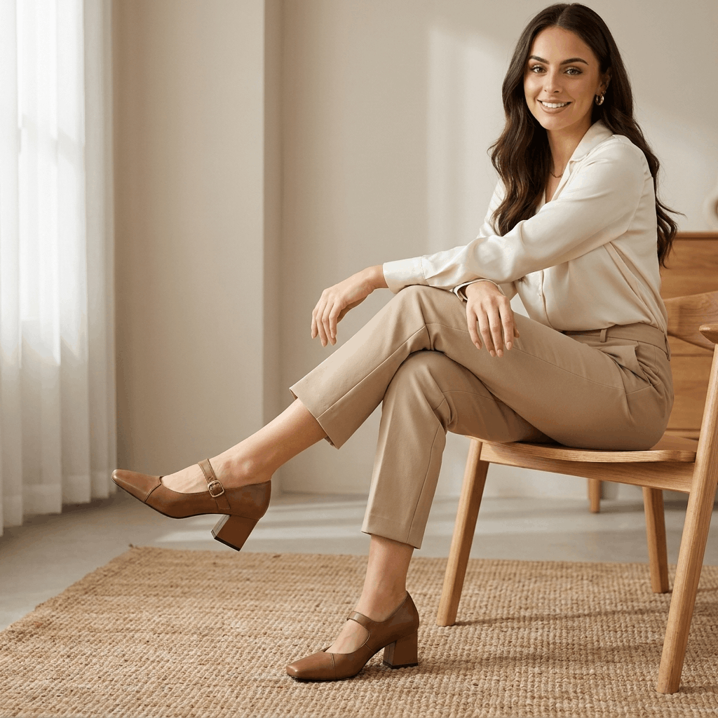 Viola Leather Mary Jane Heels – Square Toe Block Heel Pumps
