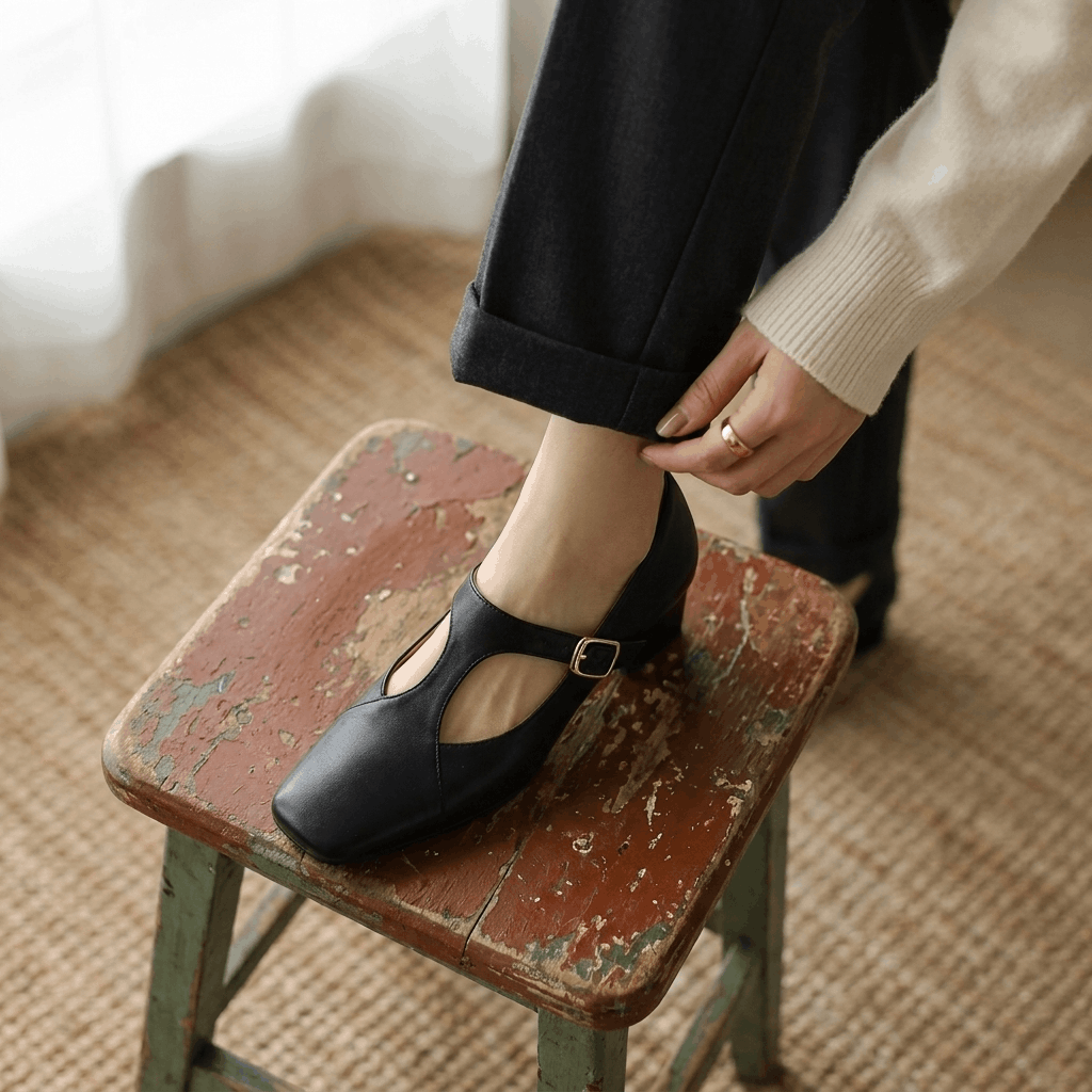 Viola Leather Mary Jane Heels – Square Toe Block Heel Pumps