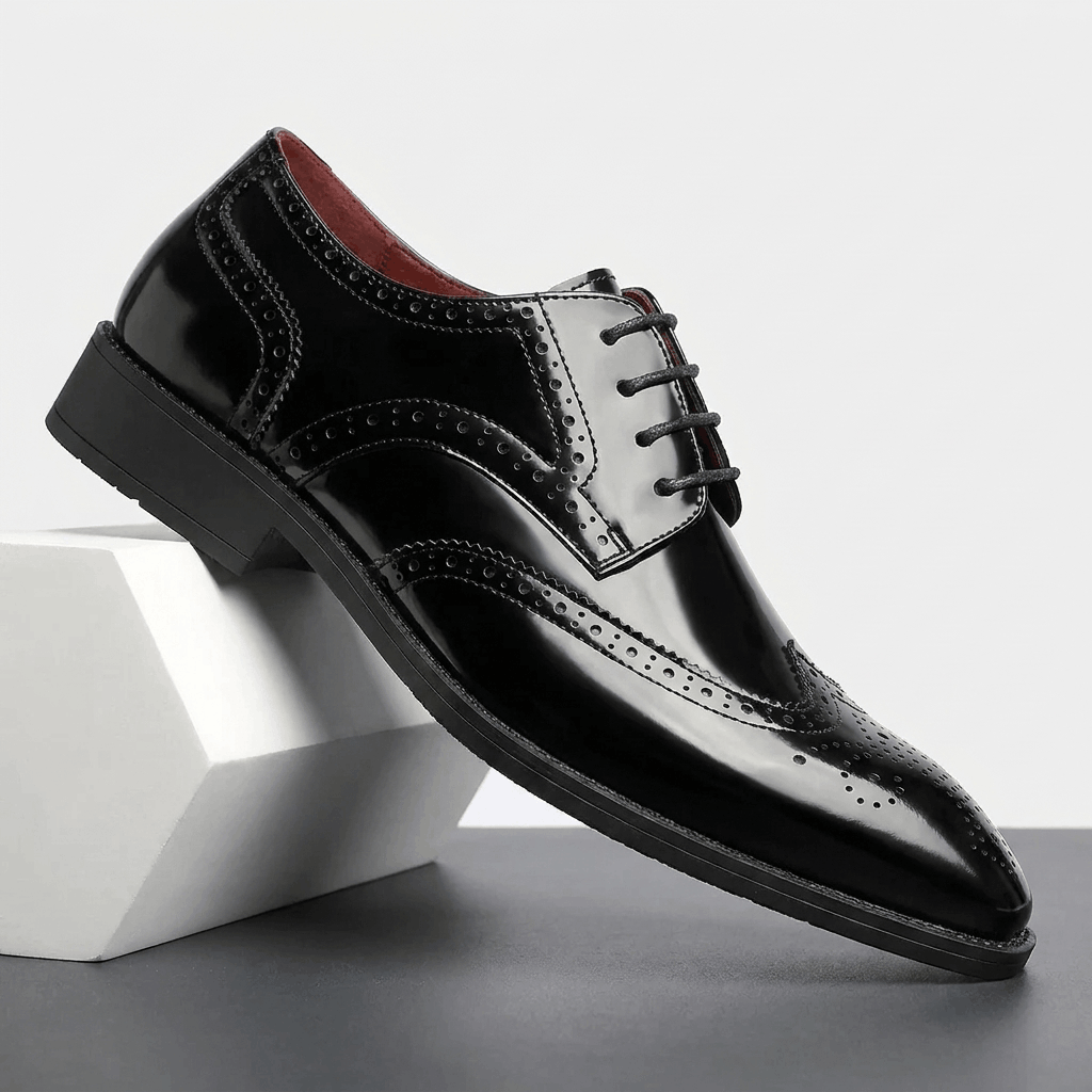 Frederick Patent Leather Brogue Shoes – Classic Wingtip Oxford Dress Shoes