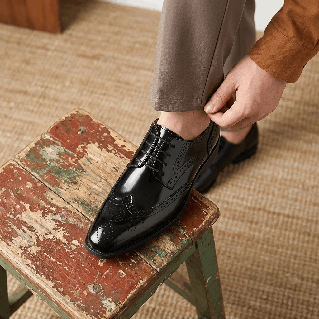 Frederick Patent Leather Brogue Shoes – Classic Wingtip Oxford Dress Shoes