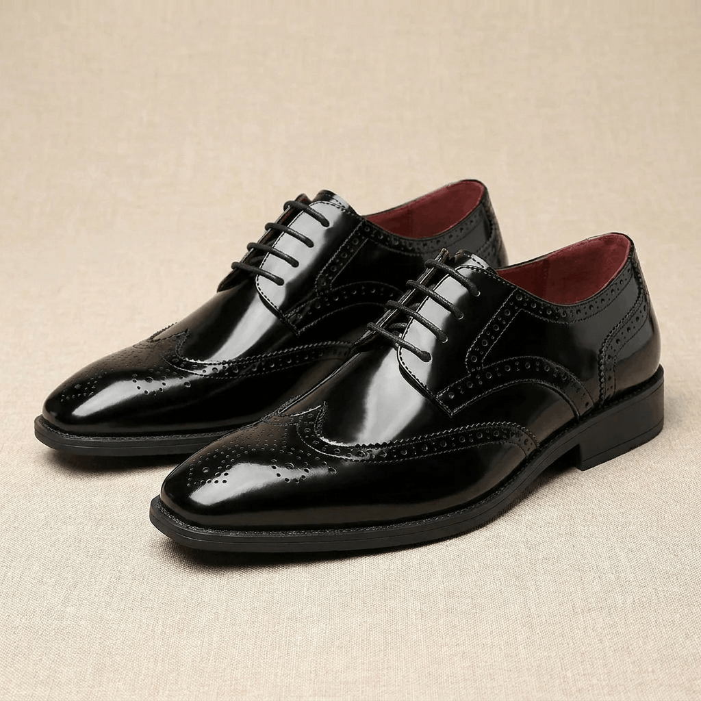 Frederick Patent Leather Brogue Shoes – Classic Wingtip Oxford Dress Shoes
