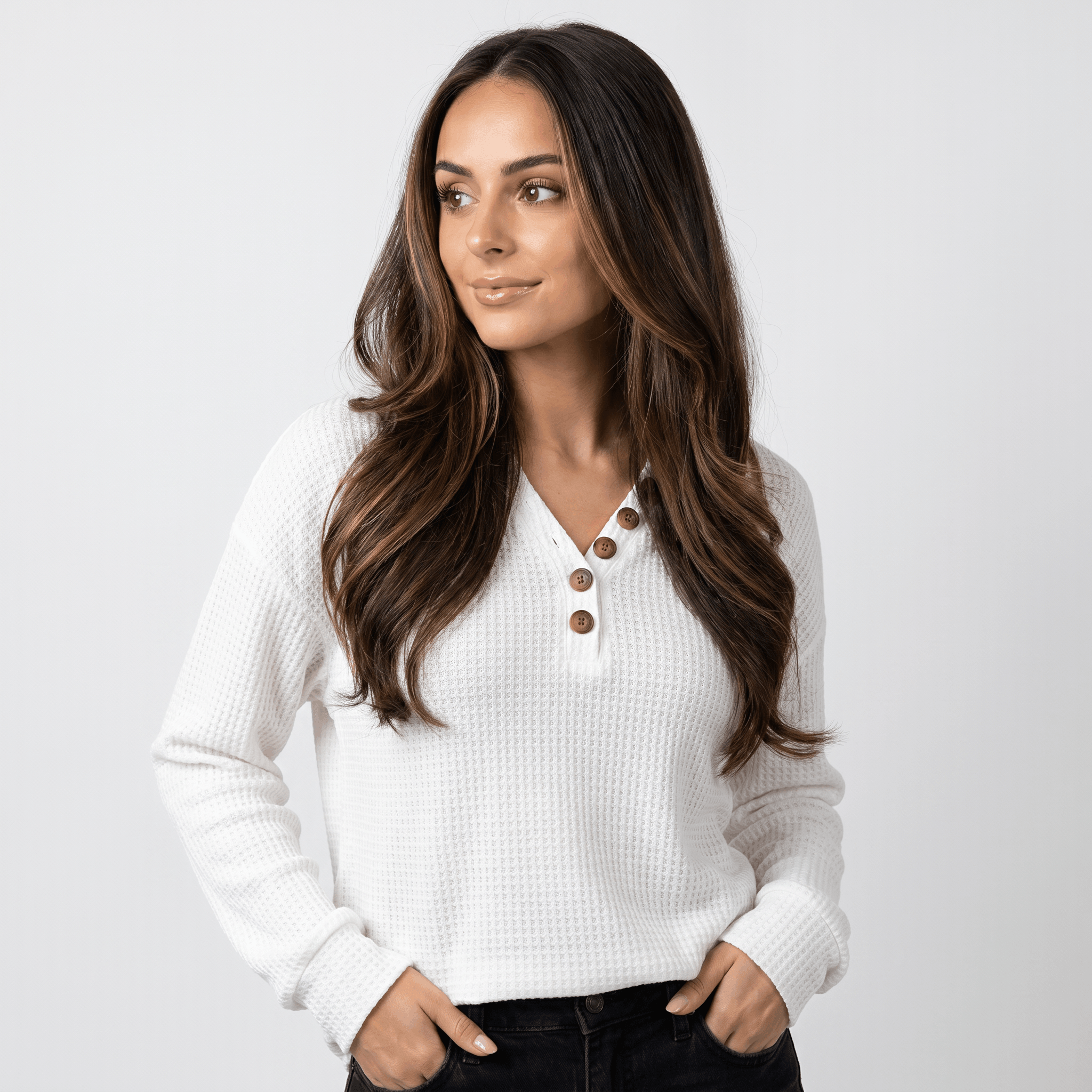 Aveline Waffle Knit Sweater – V-Neck Henley Pullover