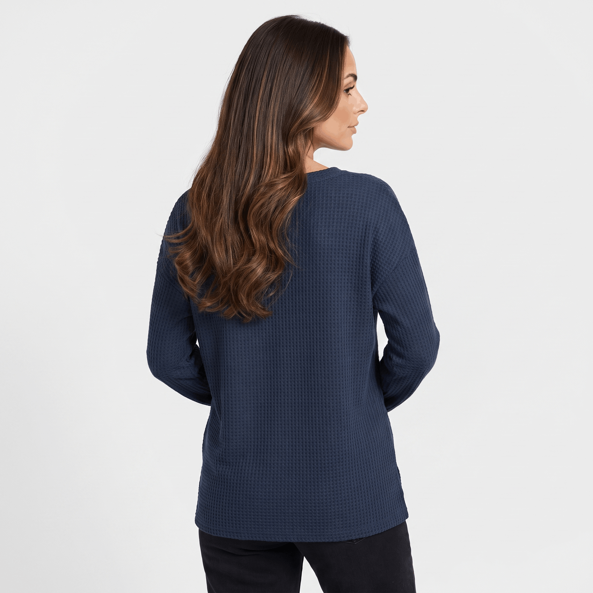 Aveline Waffle Knit Sweater – V-Neck Henley Pullover