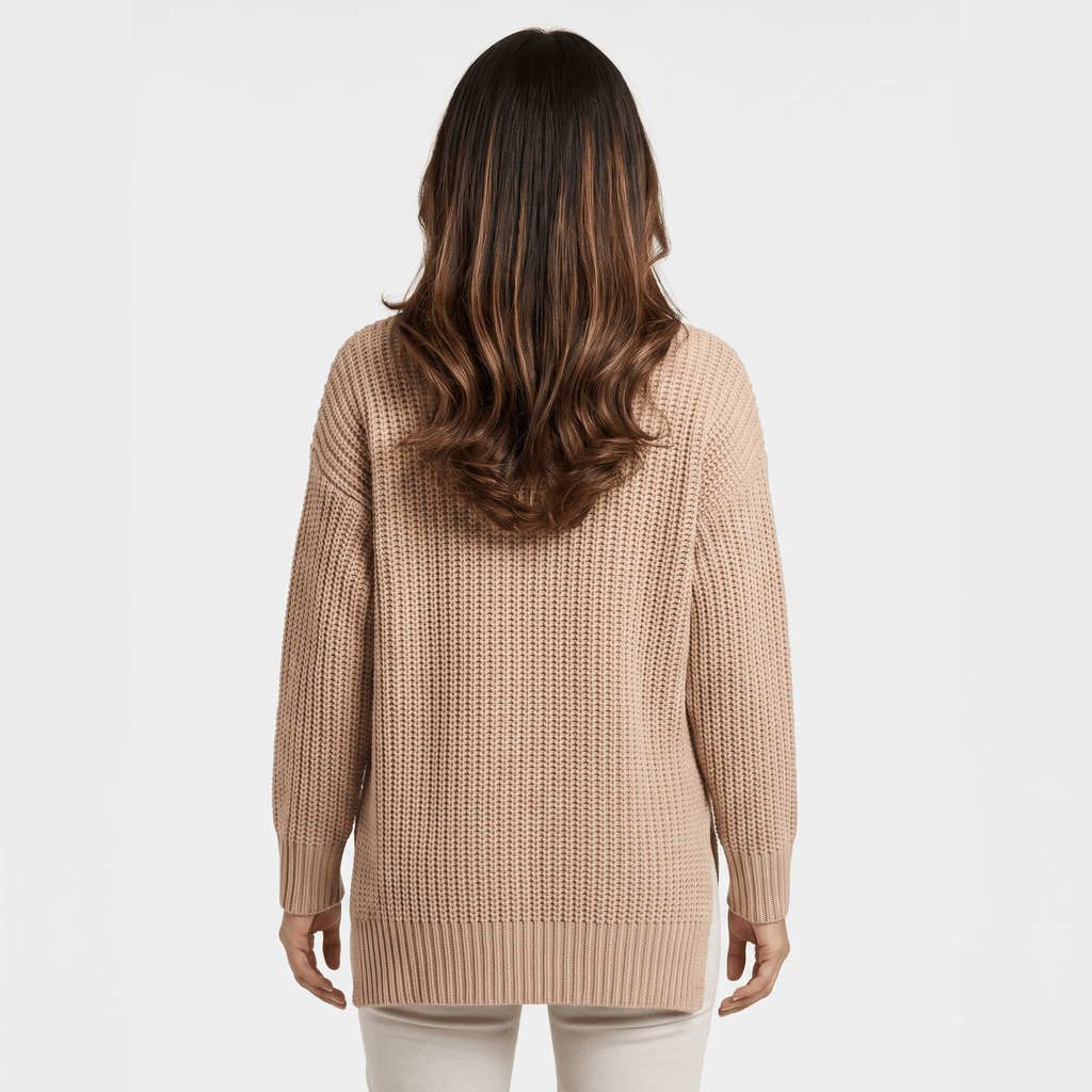 Seraphina Chunky Knit Sweater – Mock Neck Slit Pullover