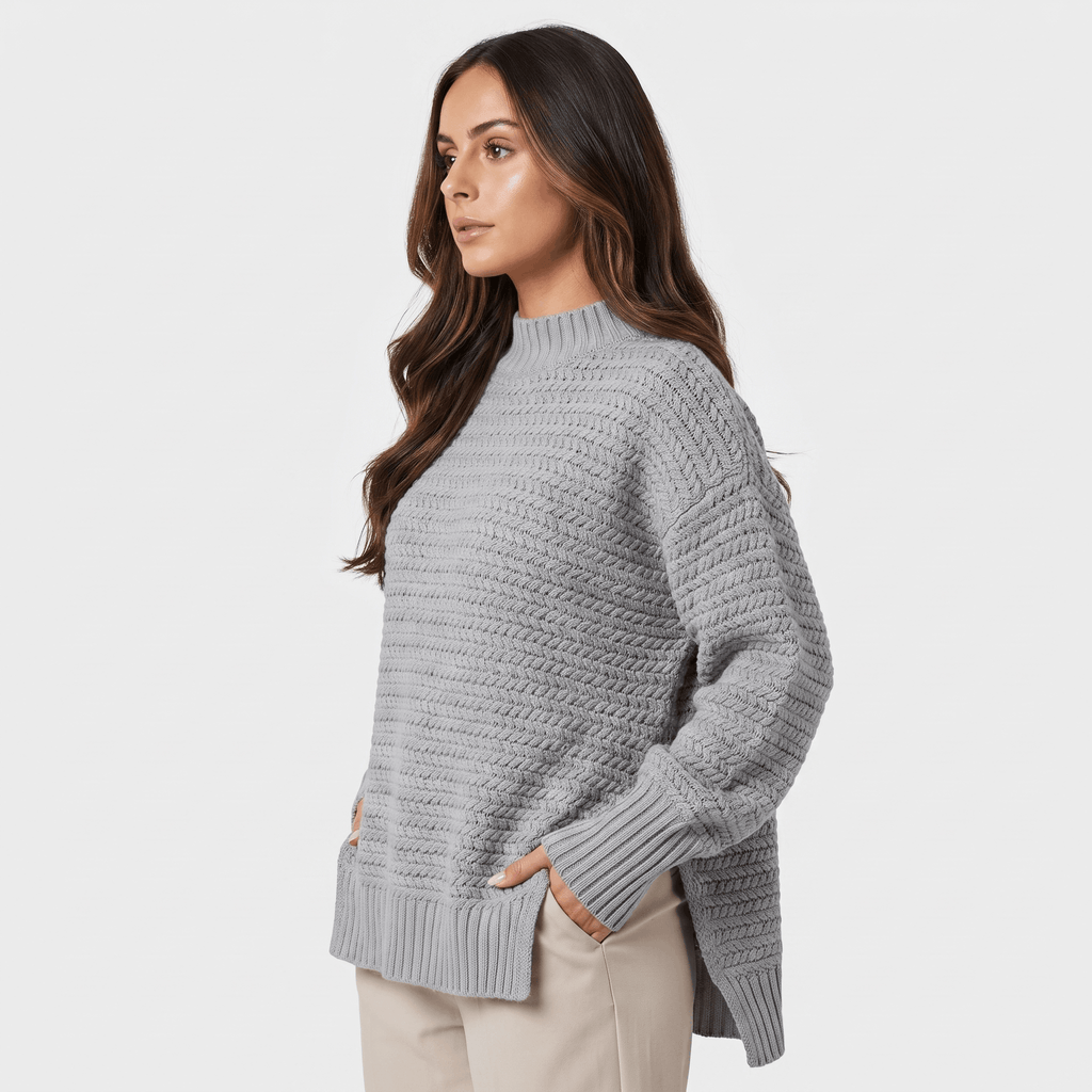 Seraphina Chunky Knit Sweater – Mock Neck Slit Pullover
