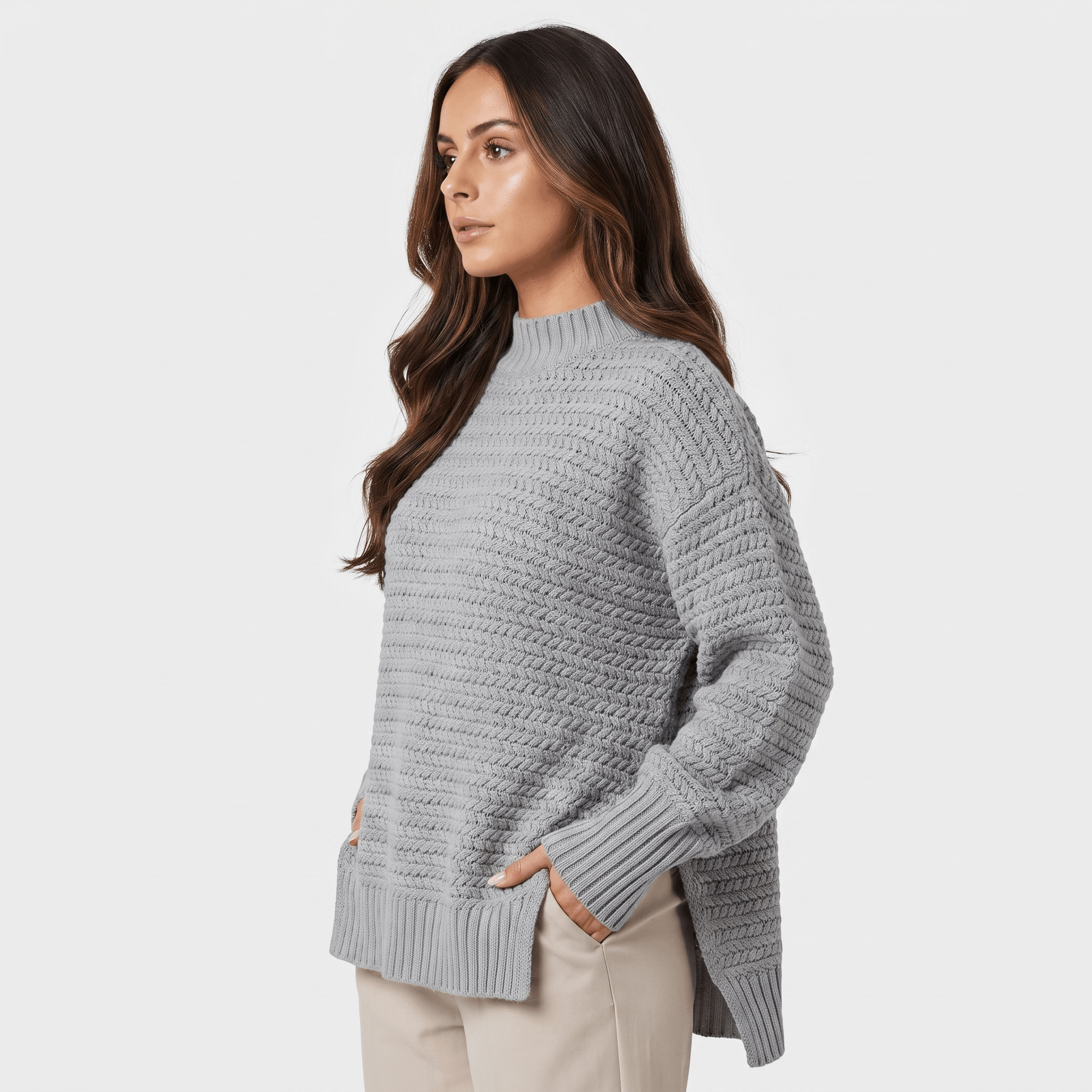Seraphina Chunky Knit Sweater – Mock Neck Slit Pullover