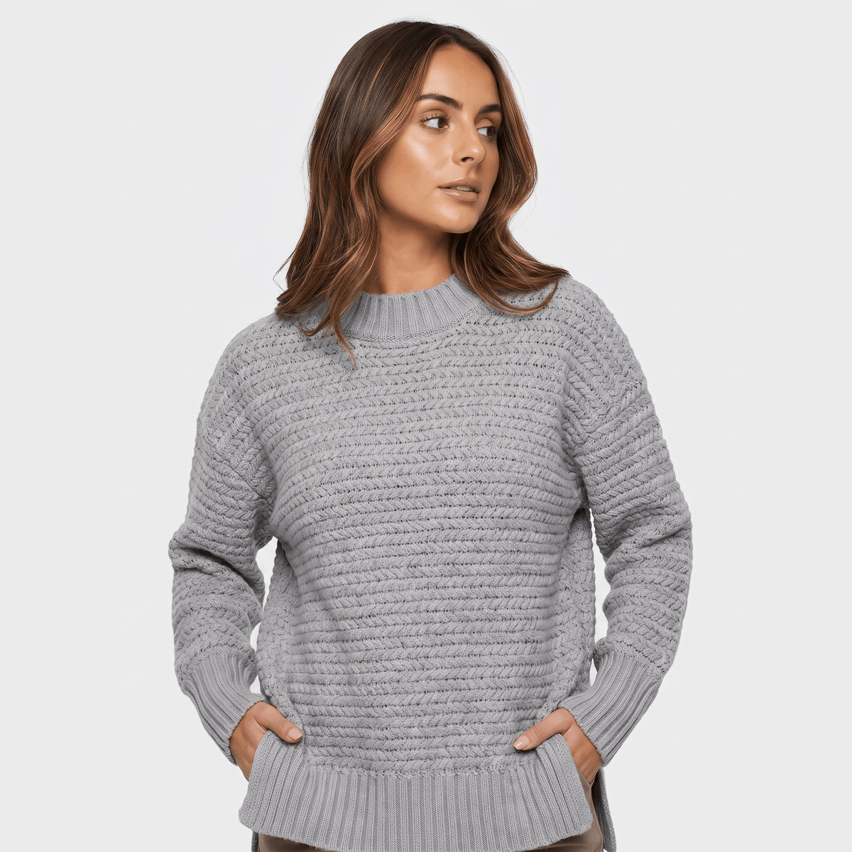 Seraphina Chunky Knit Sweater – Mock Neck Slit Pullover