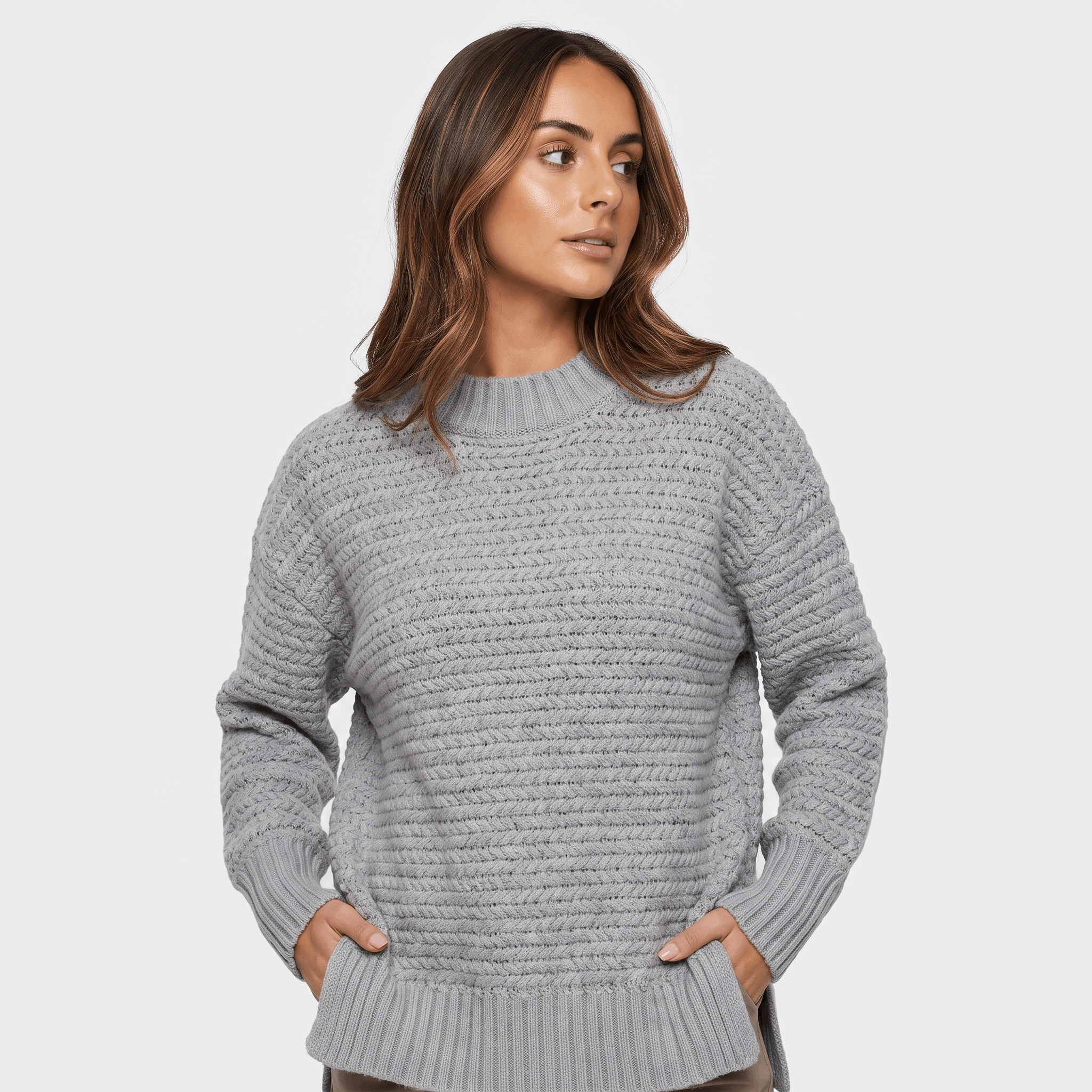 Seraphina Chunky Knit Sweater – Mock Neck Slit Pullover