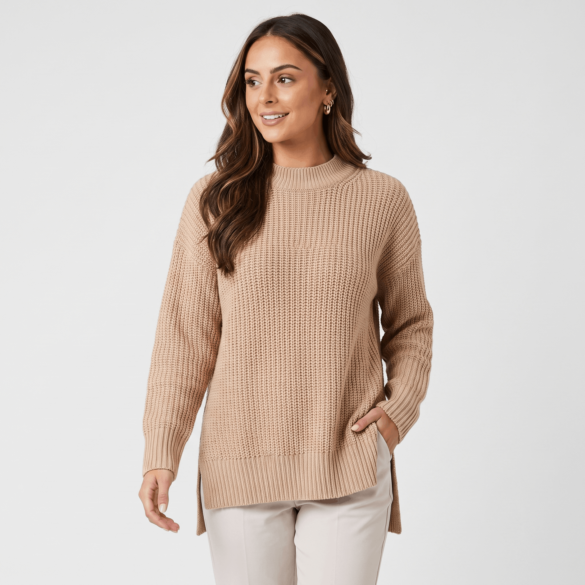 Seraphina Chunky Knit Sweater – Mock Neck Slit Pullover