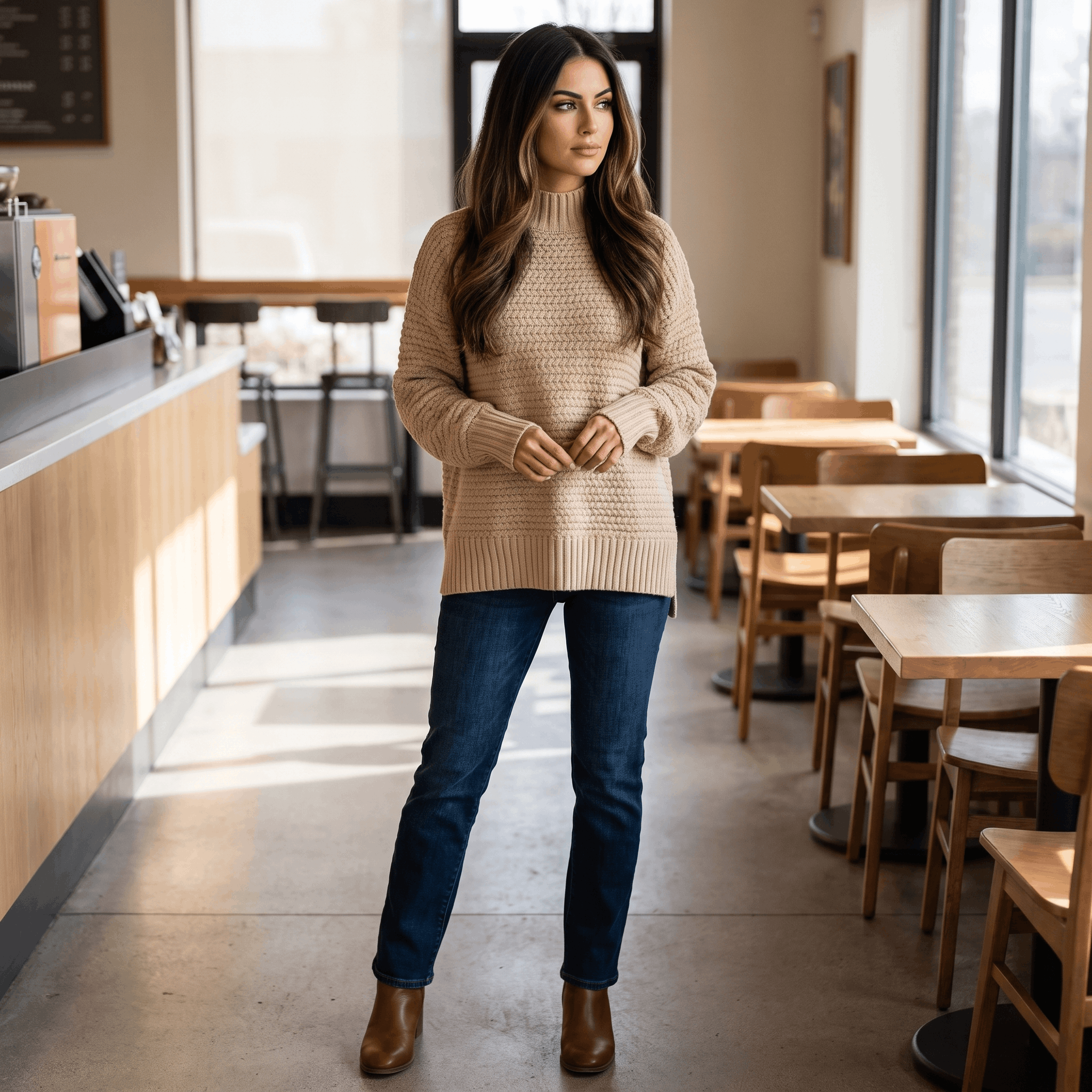 Seraphina Chunky Knit Sweater – Mock Neck Slit Pullover