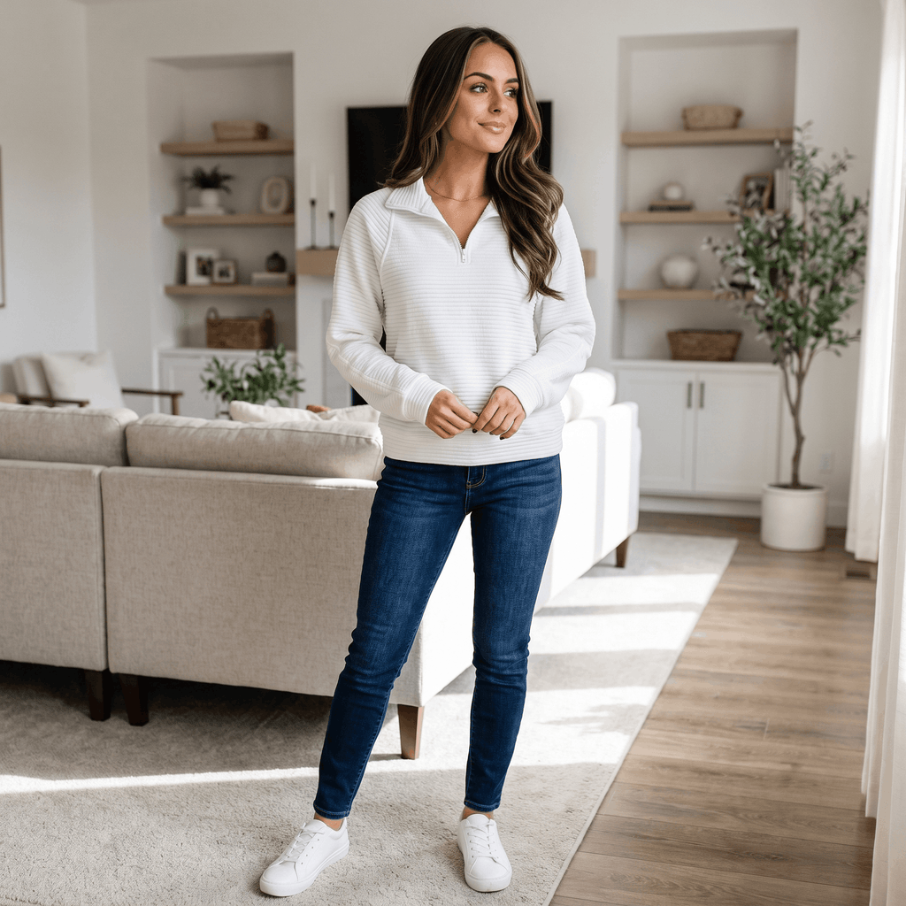 Vivienne Ribbed Knit Sweater – Quarter-Zip Stand Collar Pullover