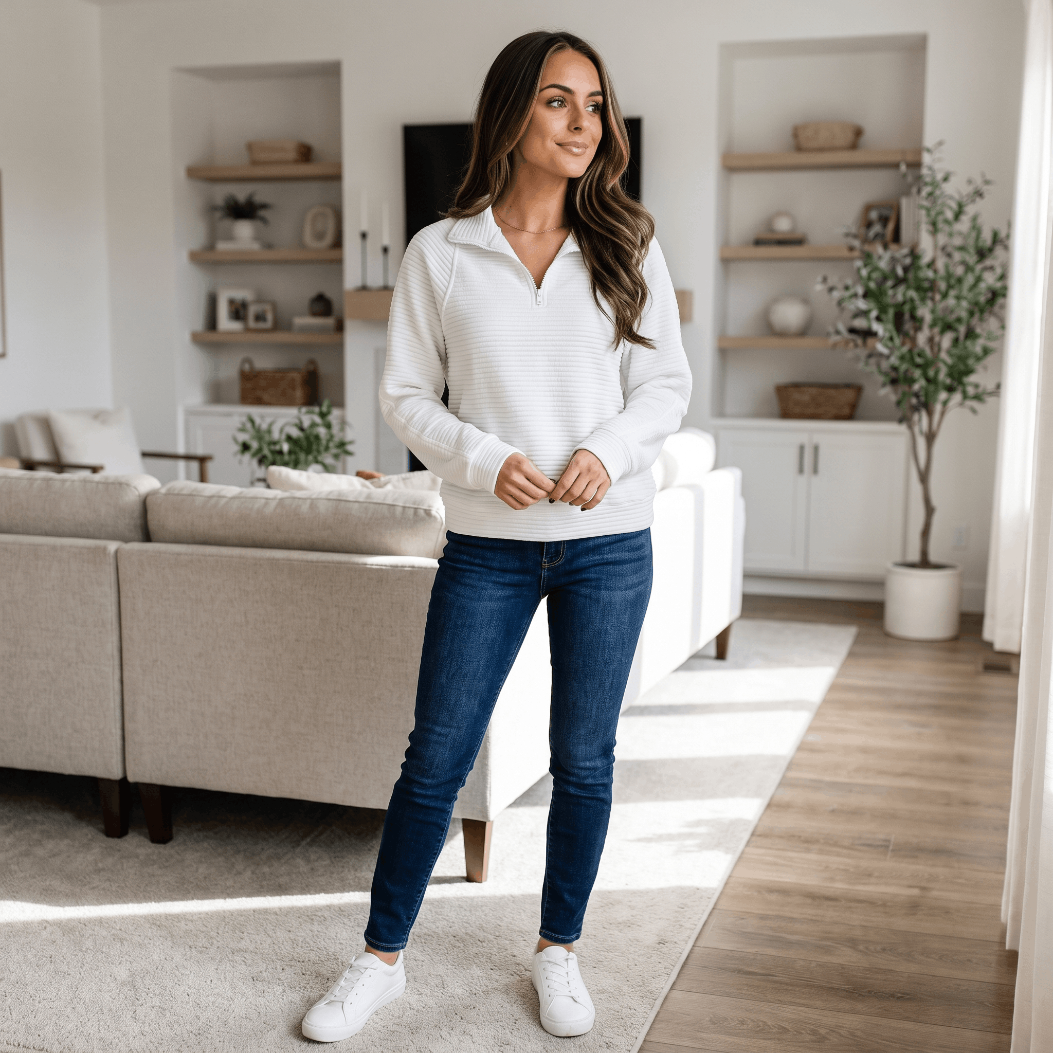 Vivienne Ribbed Knit Sweater – Quarter-Zip Stand Collar Pullover