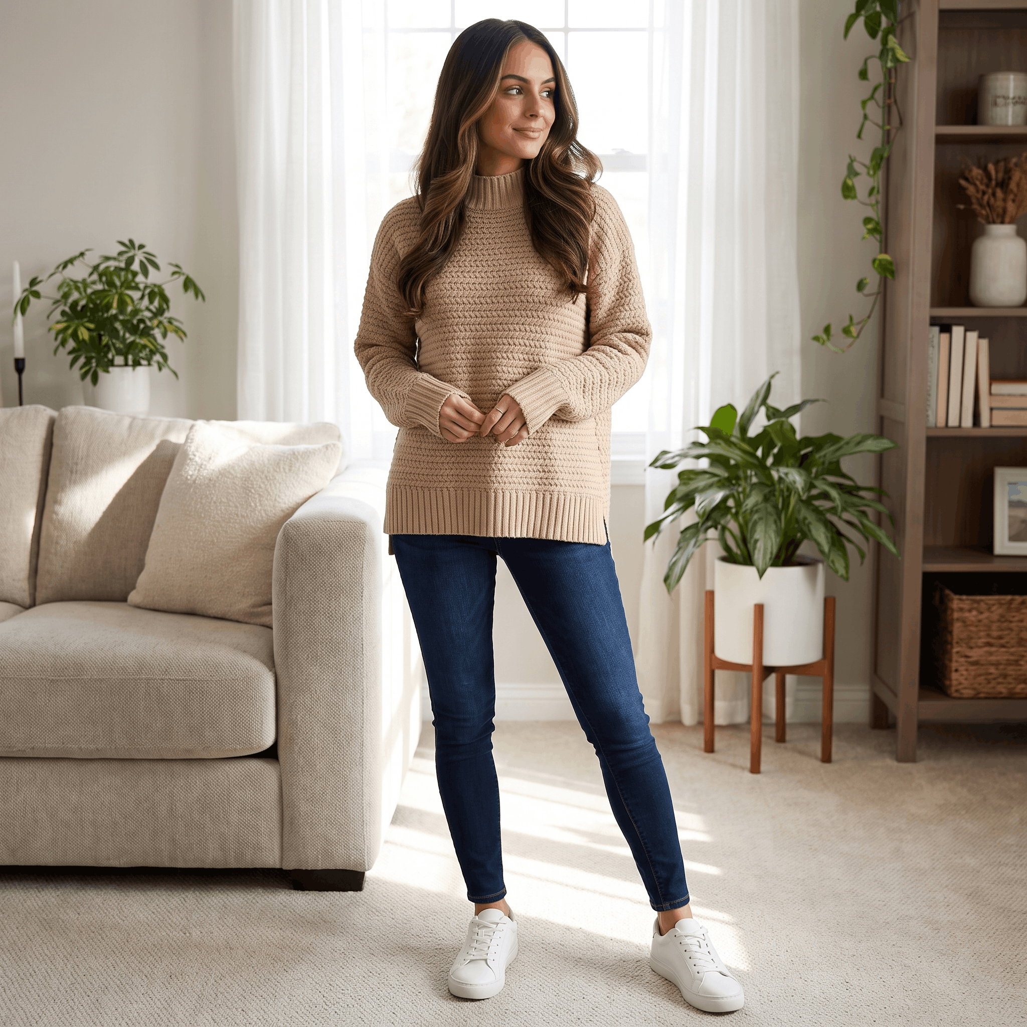 Seraphina Chunky Knit Sweater – Mock Neck Slit Pullover