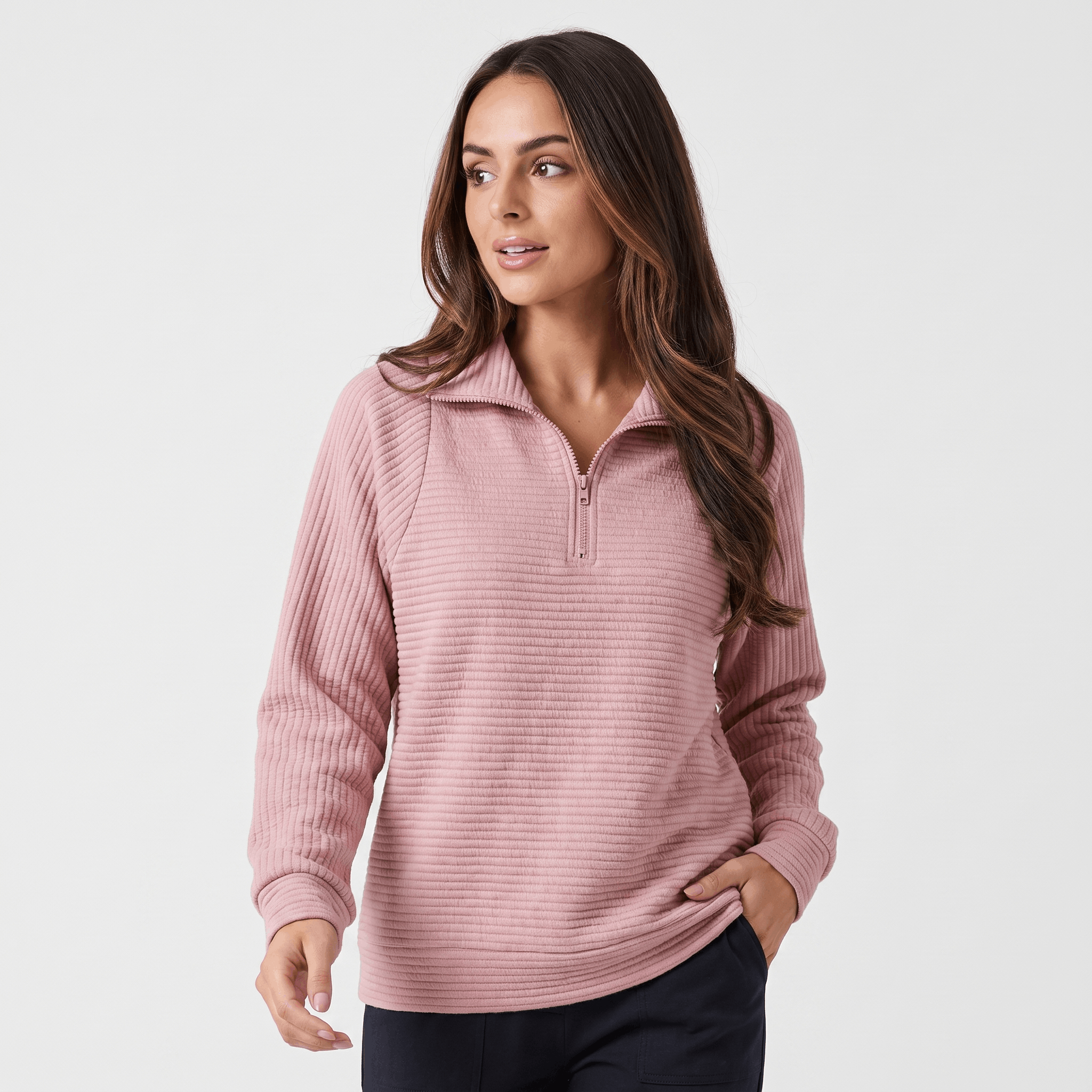 Vivienne Ribbed Knit Sweater – Quarter-Zip Stand Collar Pullover