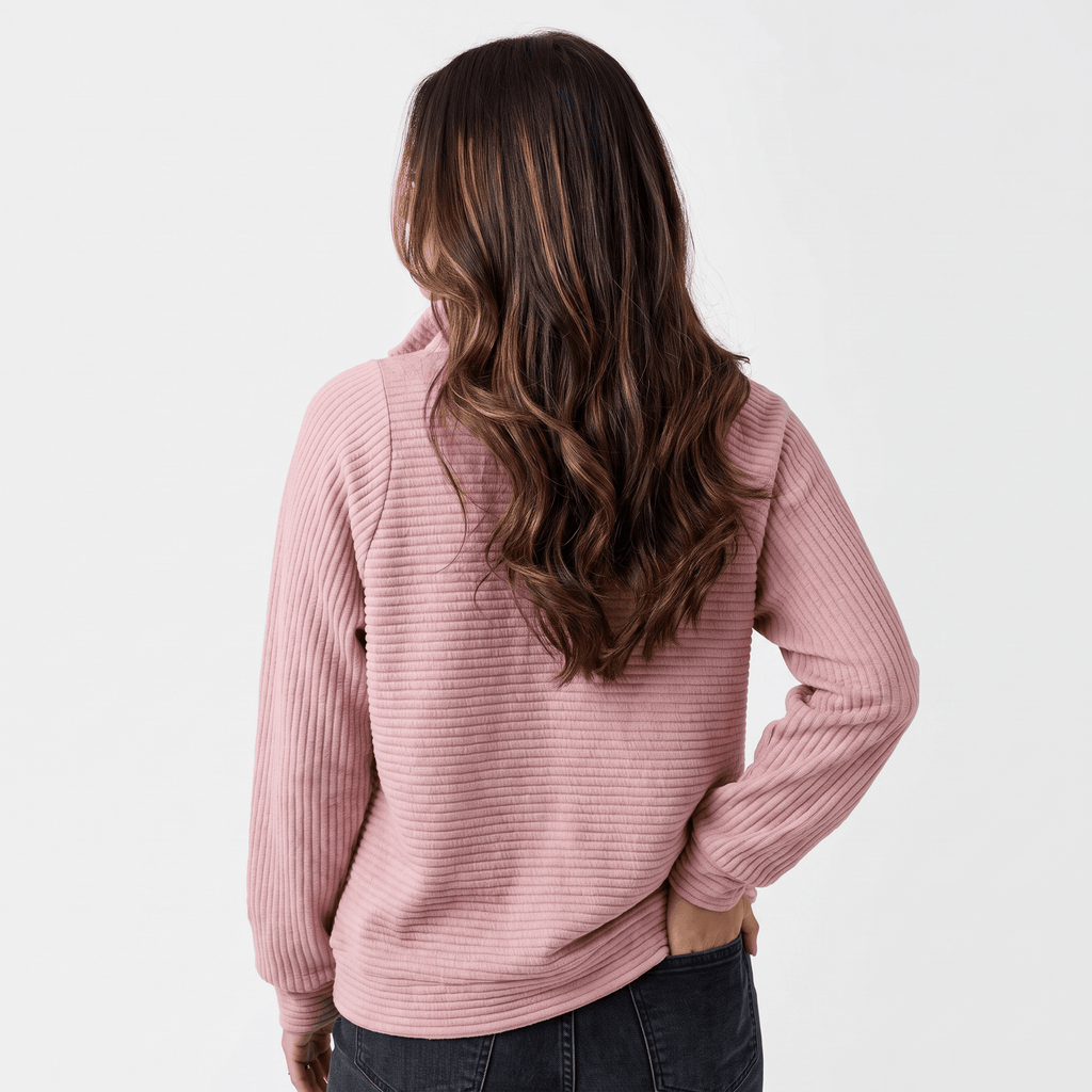 Vivienne Ribbed Knit Sweater – Quarter-Zip Stand Collar Pullover
