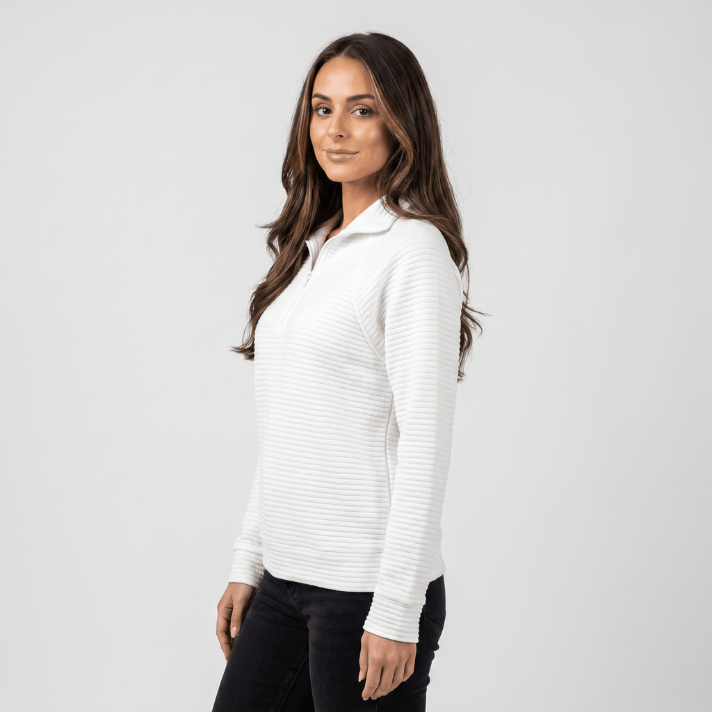 Vivienne Ribbed Knit Sweater – Quarter-Zip Stand Collar Pullover